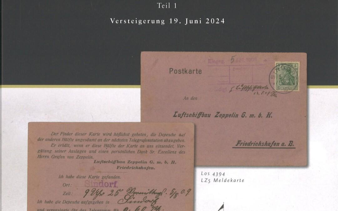 VORAUSSCHAU: Spektakuläre Flug- und Zeppelinpost-Auktion des Auktionshauses Felzmann am 19. Juni 2024 in Düsseldorf